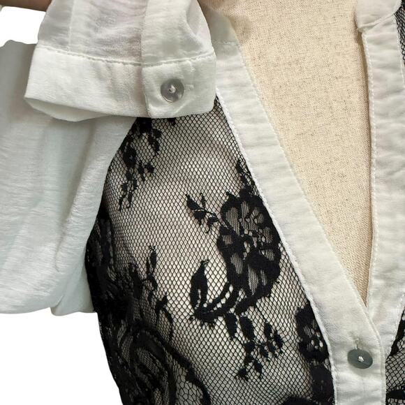 Sheer Lace Western Blouse Black White Boho Cowgirl Y2K Medium - Picture 4 of 5